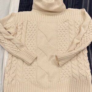 Cozy Cream Cable Knit open shoulder Turtleneck Sweater
